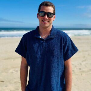 Dunebird Cotton Terry Towel Pullover Short Sleeve Shirt Deep Blue Small